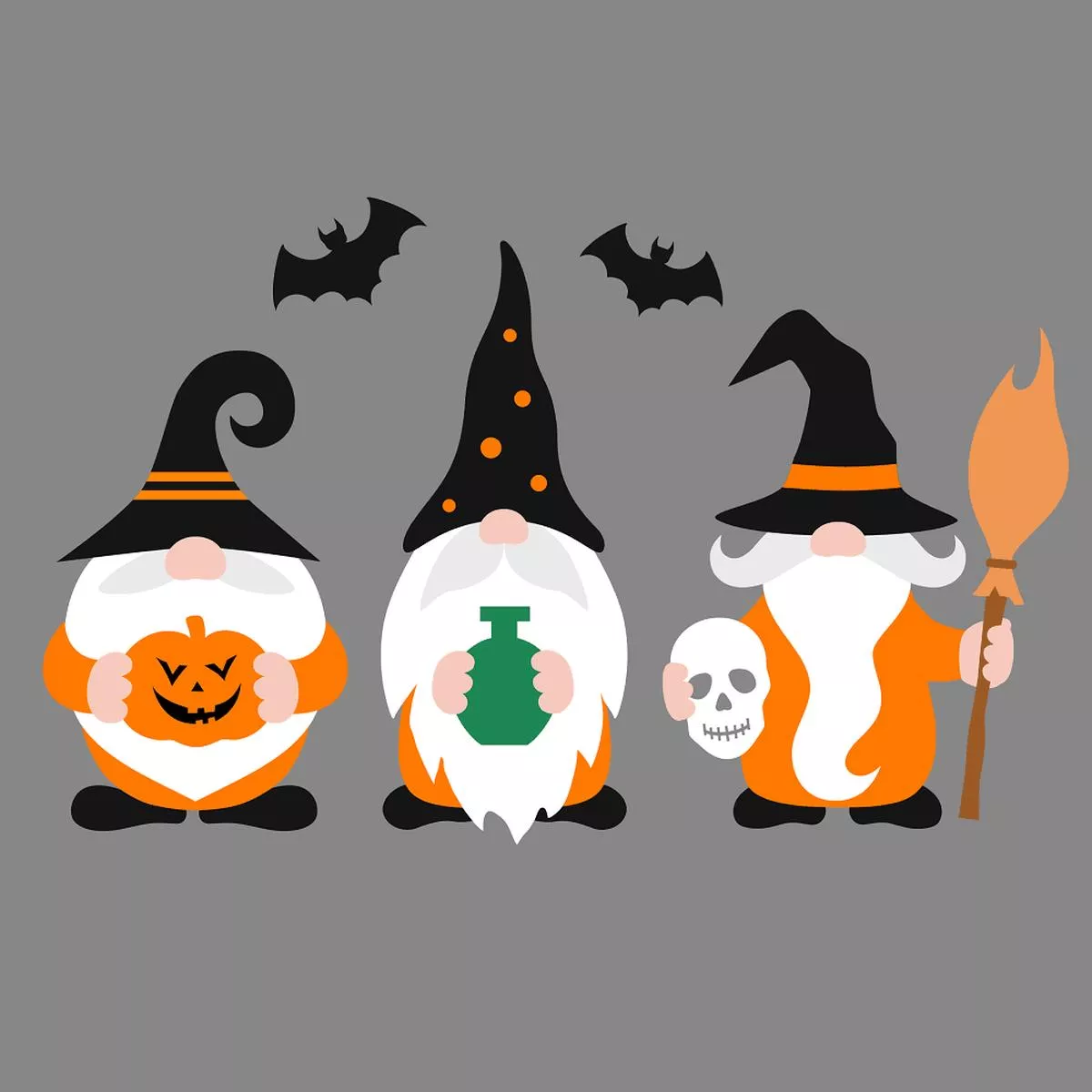 Halloween Gnomes Fabric Panel – Gray