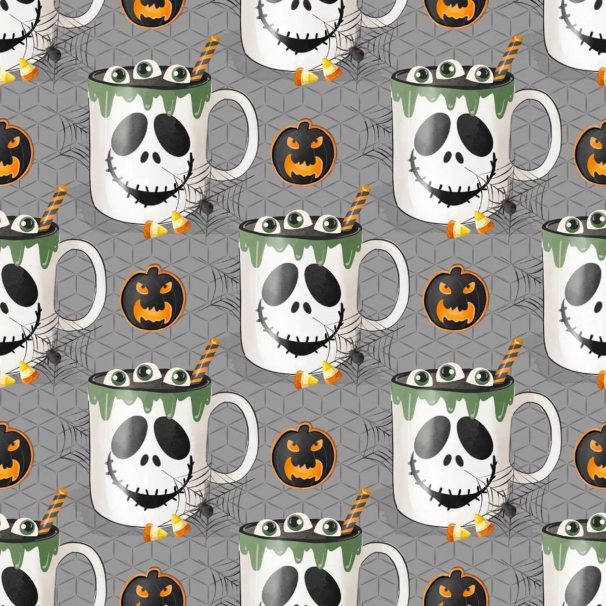 Halloween Mugs Frankenstein Fabric – Gray
