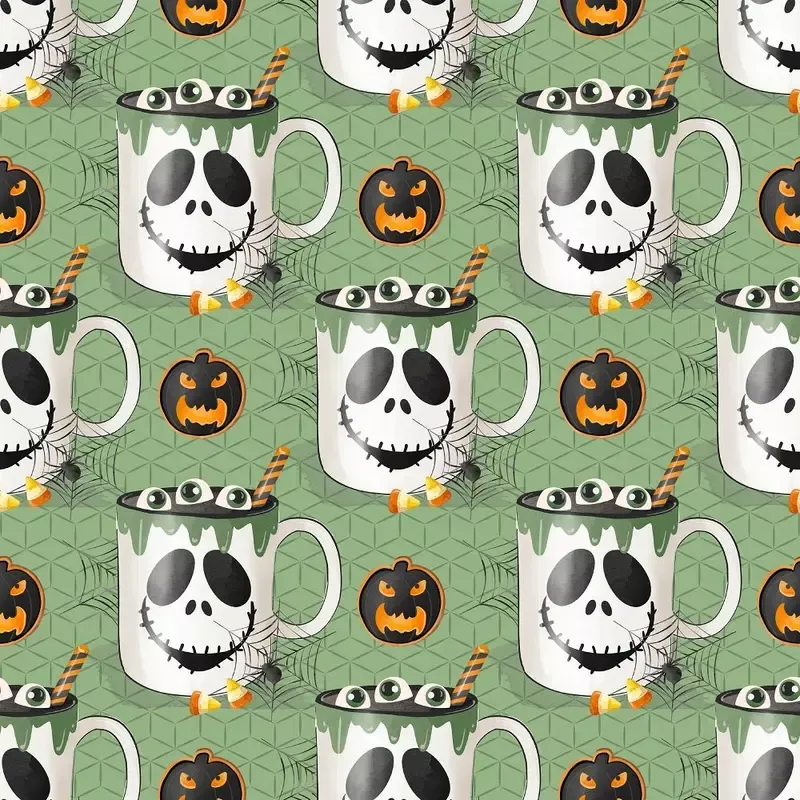 Halloween Mugs Frankenstein Fabric – Green