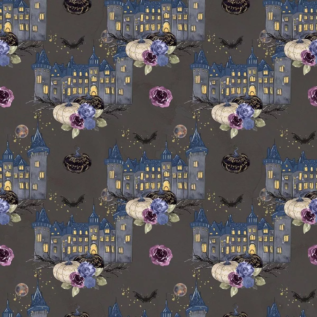 Halloween Night Castle Fabric – Gray