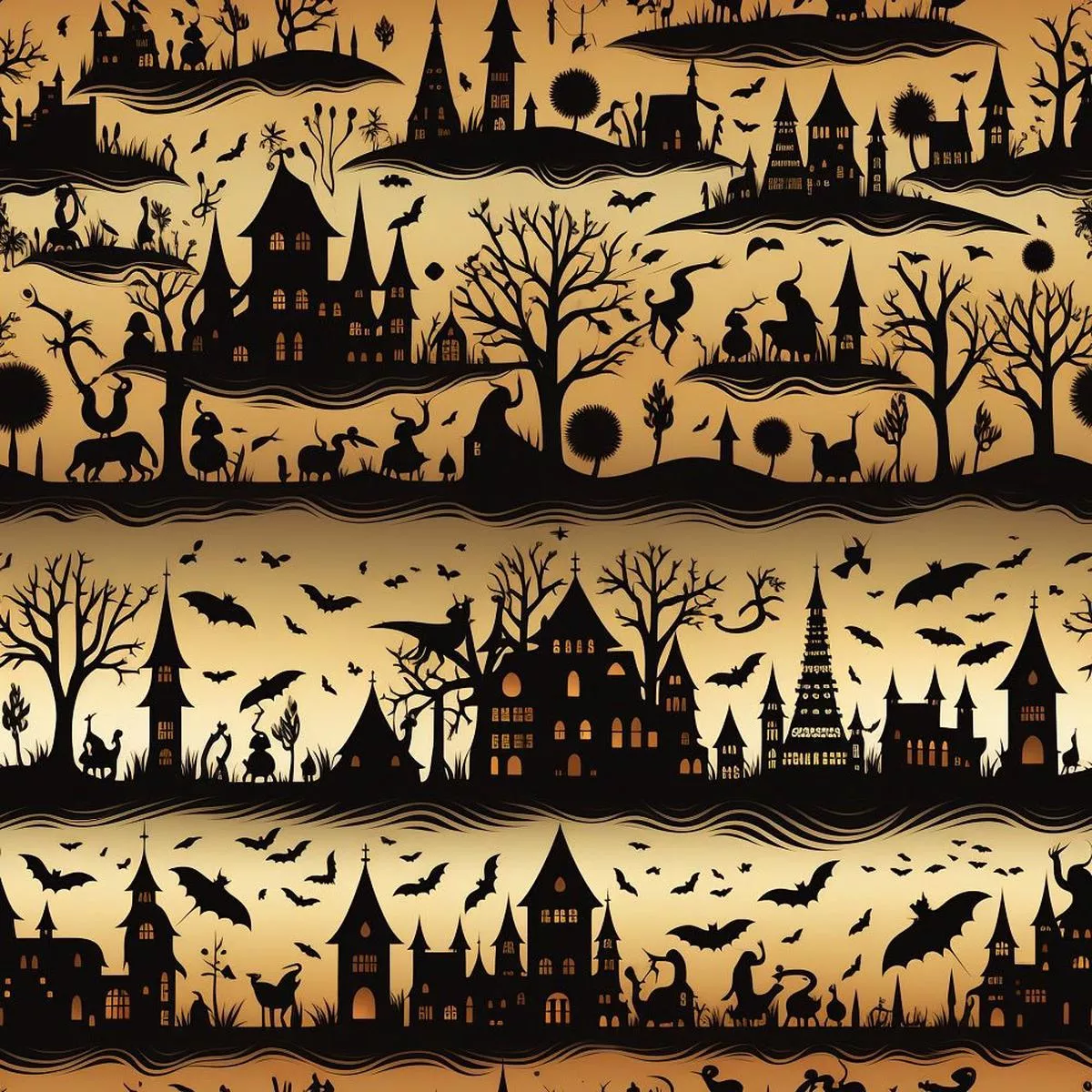halloween-silhouettes-pattern-10-fabric Halloween Silhouettes Pattern #10 Fabric