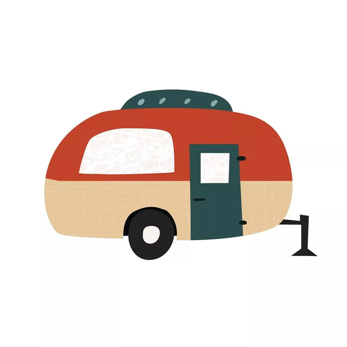 Hand Drawn Camper Trailer Fabric Panel