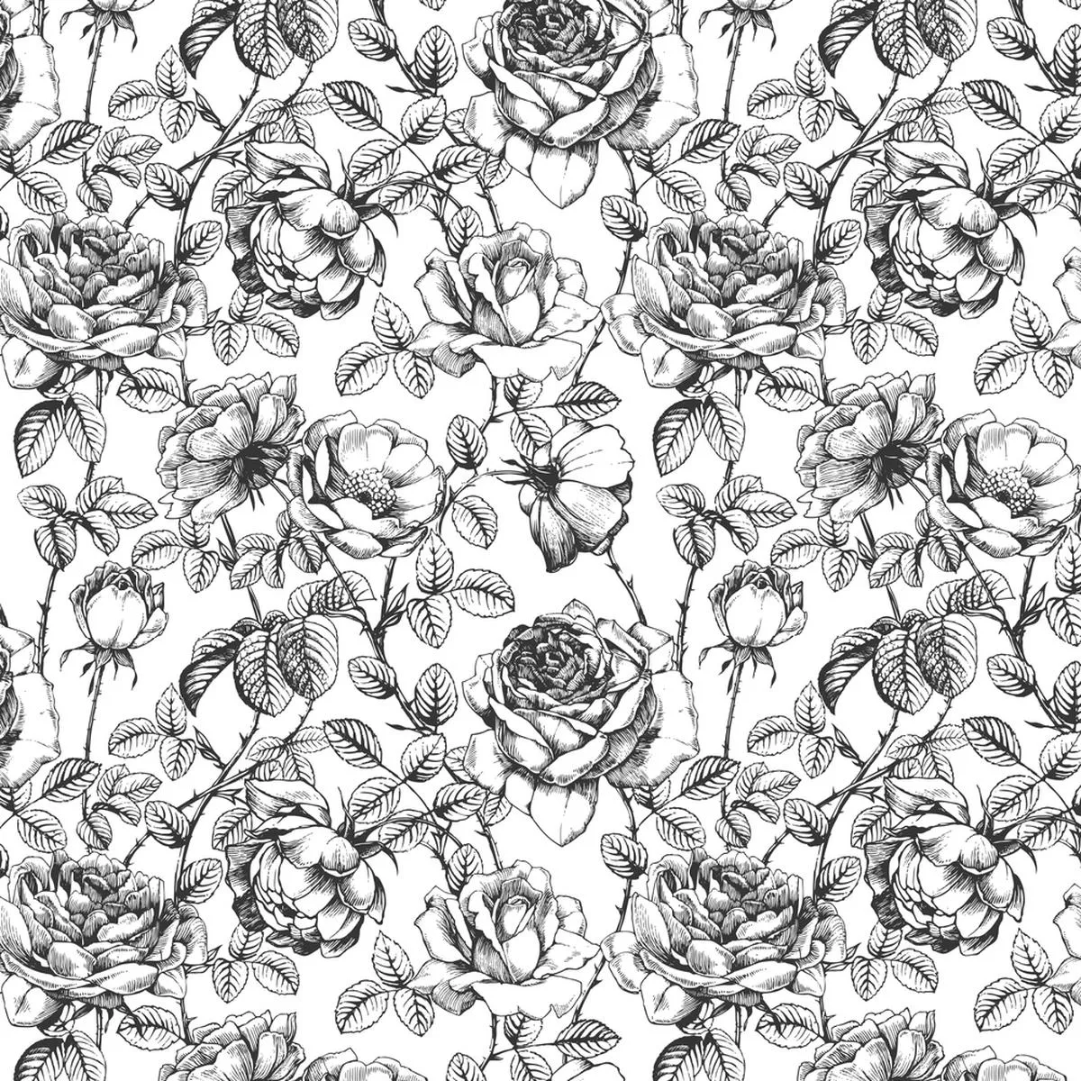 Hand Drawn Rose Bushes Fabric
