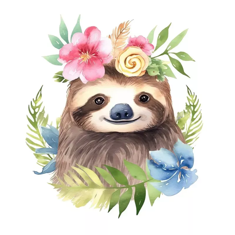 hand-drawn-sloths-portrait-7-fabric-panel Hand Drawn Sloths Portrait #7 Fabric Panel