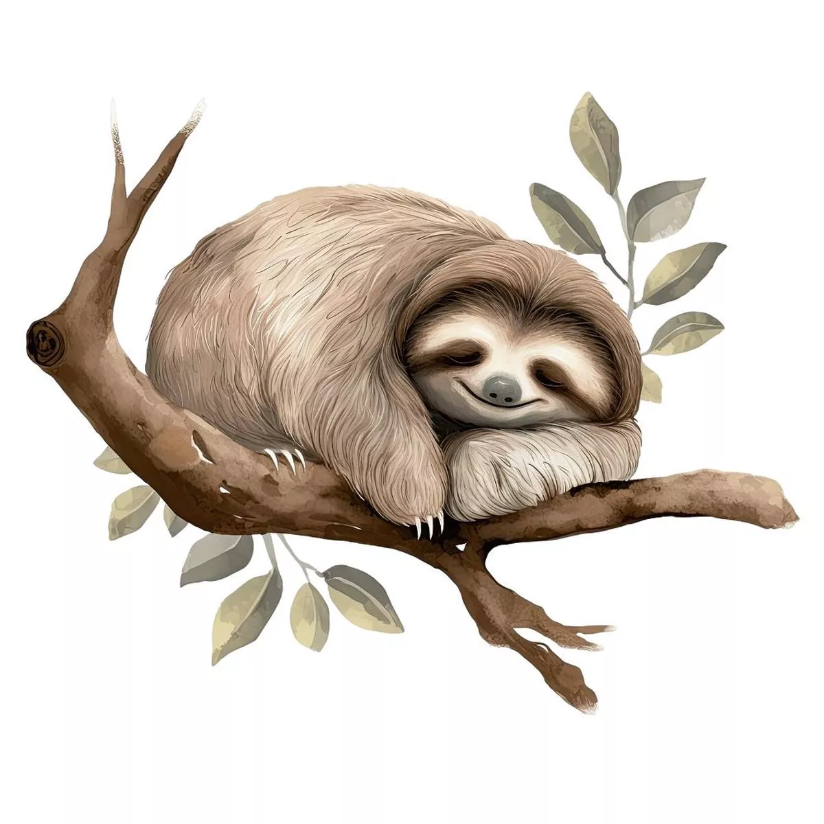 Hand Drawn Sloths Sleeping #2 Fabric Panel