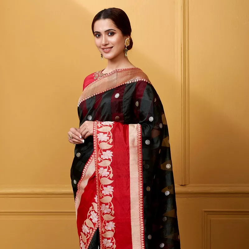 handloom-black-self-checks-with-red-border Handloom Black Self Checks with Red Border