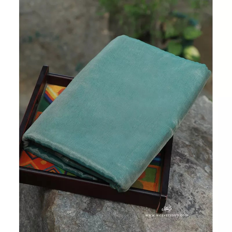 handloom-green-plain-pure-tissue-chanderi-fabric Handloom Green Plain Pure Tissue Chanderi Fabric