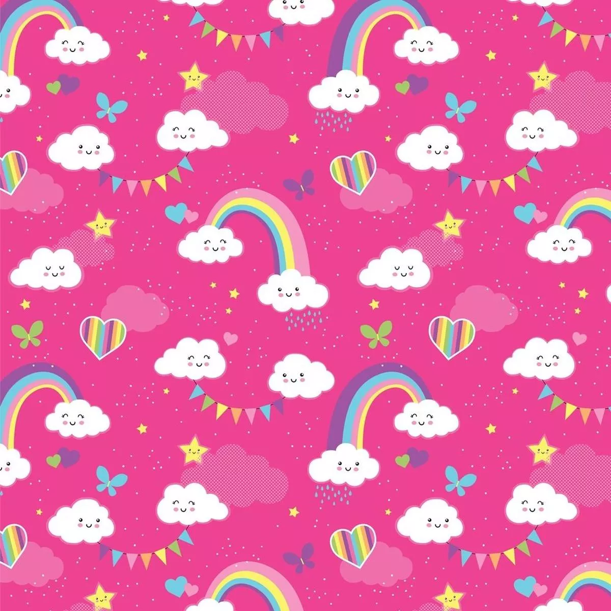happy-clouds-rainbows-fabric-pink Happy Clouds & Rainbows Fabric – Pink