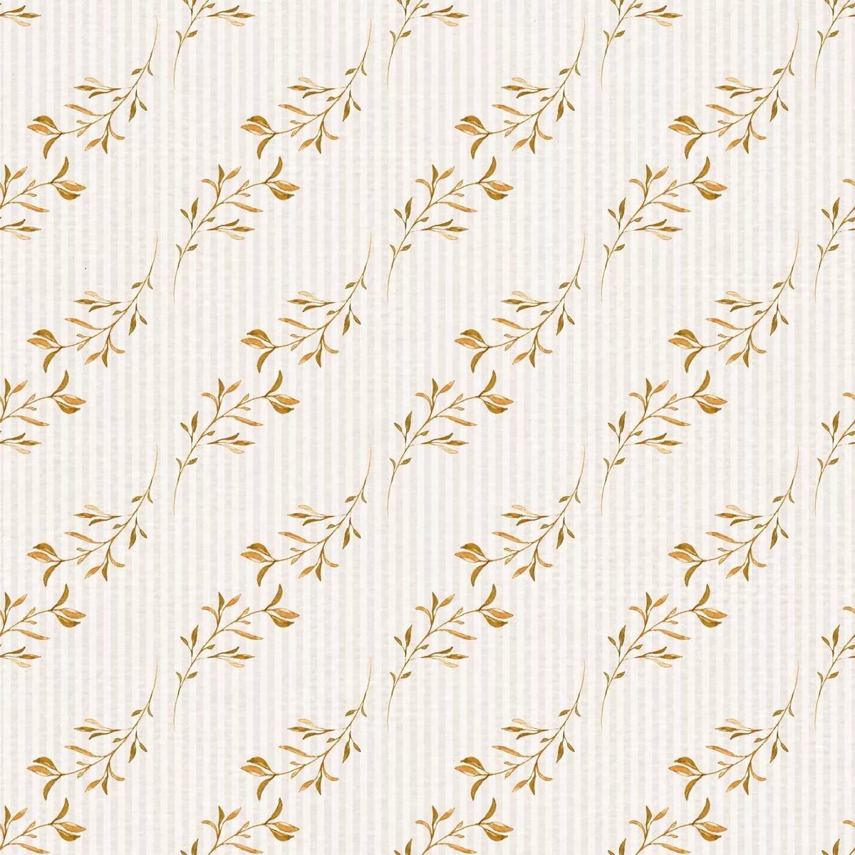 Happy Fall Branches on White Stripes Fabric