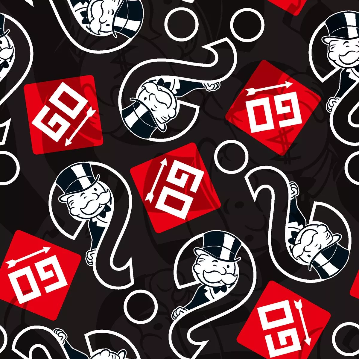 hasbro-monopoly-icons-on-black-fabric Hasbro Monopoly Icons on Black Fabric