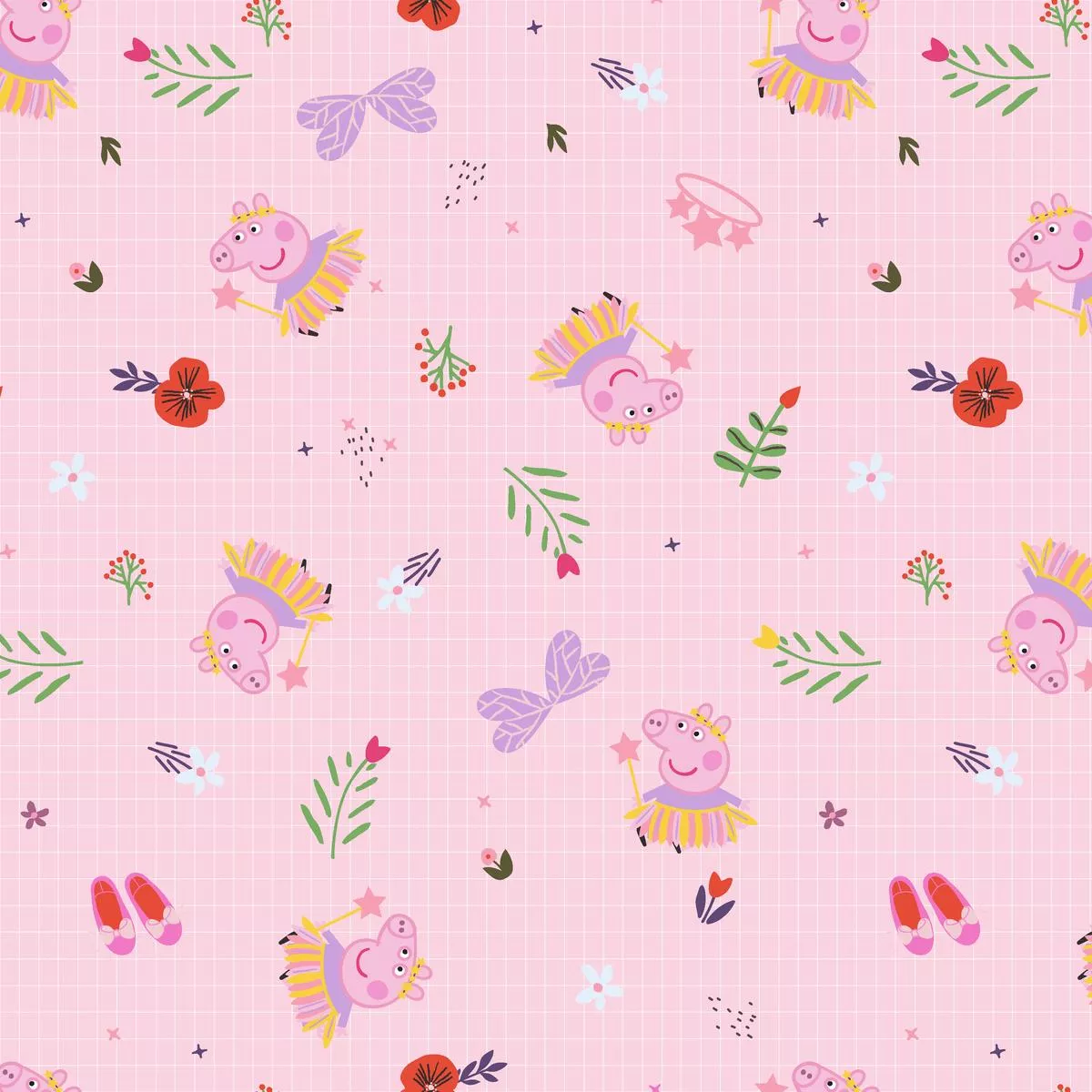 hasbro-peppa-pig-botanical-on-pink-grid-fabric Hasbro Peppa Pig Botanical on Pink Grid Fabric