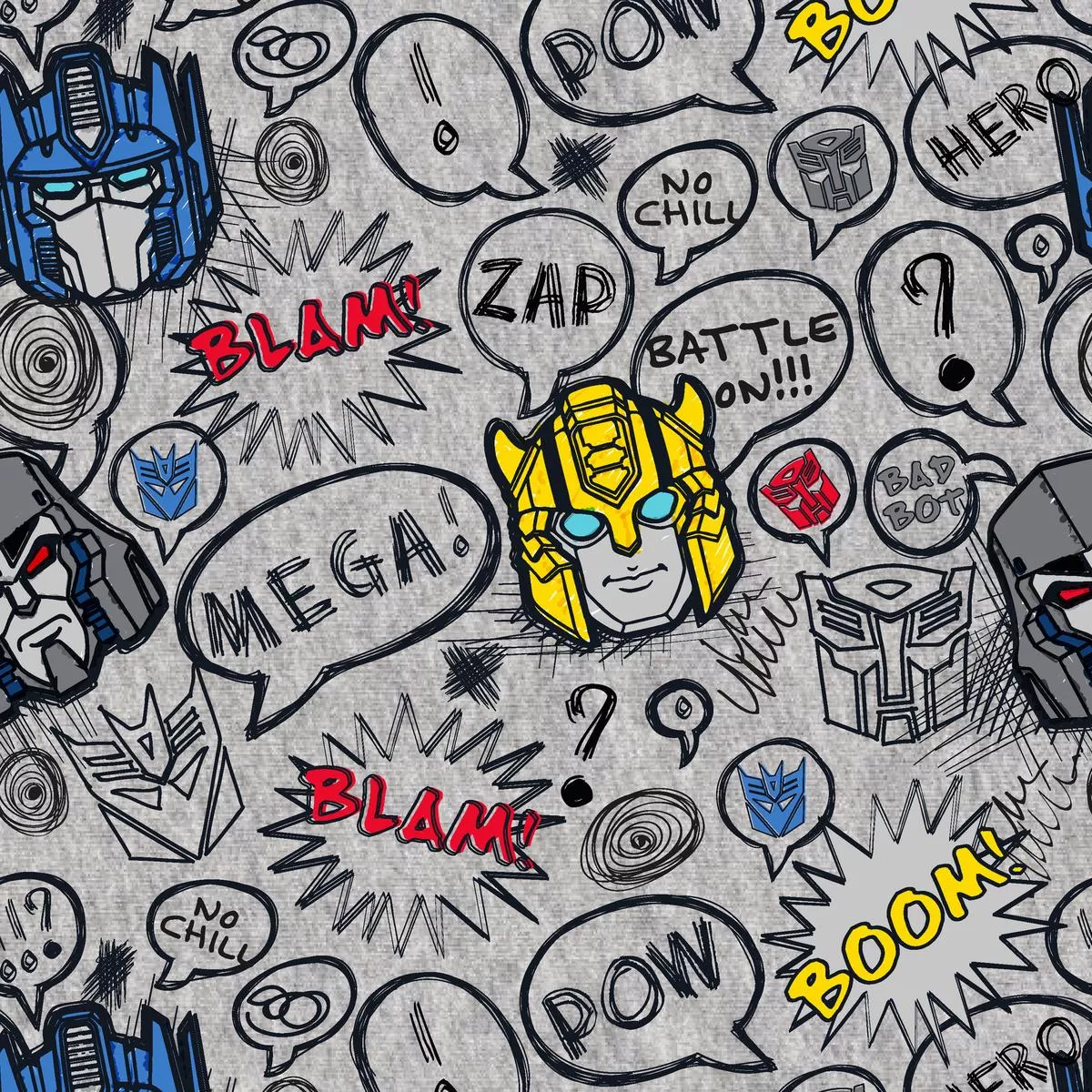Hasbro Transformers Comic Speech Bubbles Gray Fabric