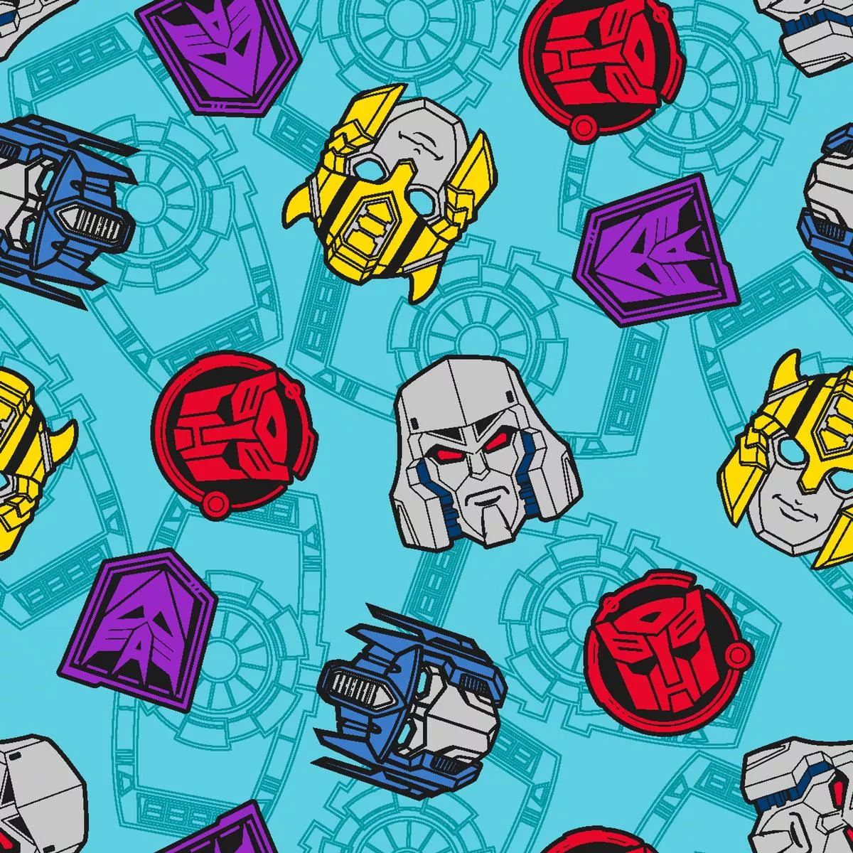hasbro-transformers-robot-heads-on-turquoise-fabric Hasbro Transformers Robot Heads on Turquoise Fabric