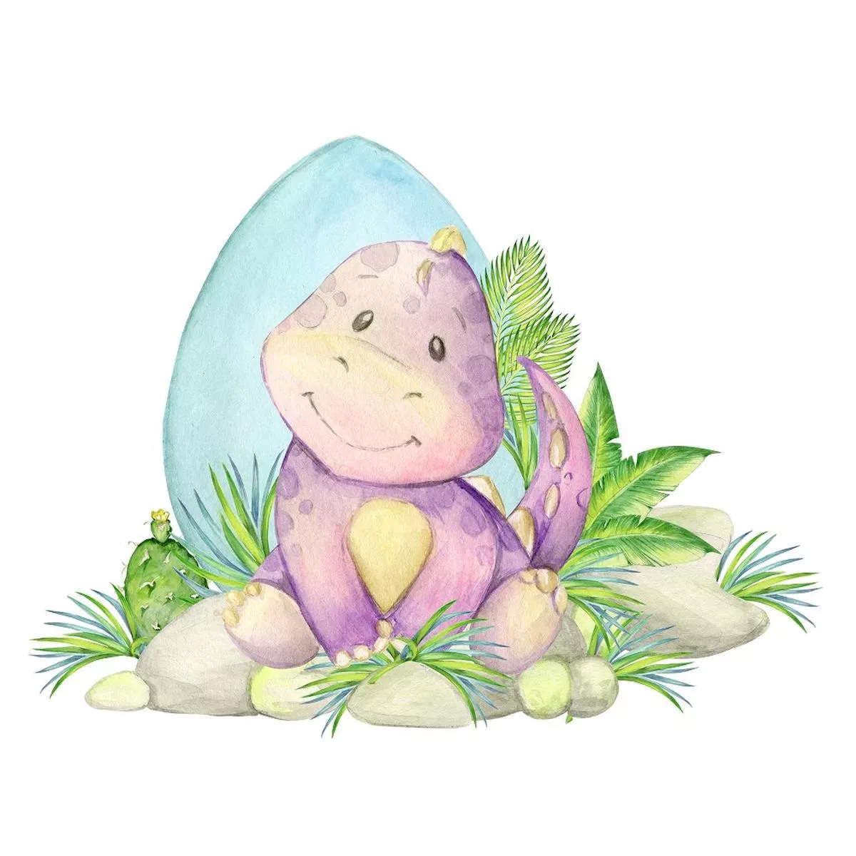 Hatched Purple Dinosaur with Sibling Egg Fabric Panel