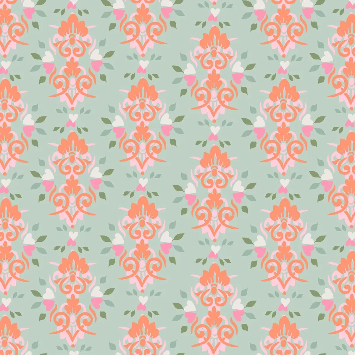 Hearts A Fire on Moss Fabric