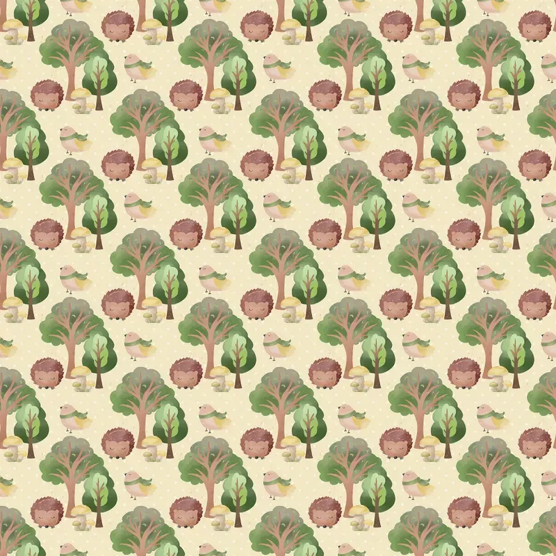 Hedgehogs In The Forest Fabric – Tan