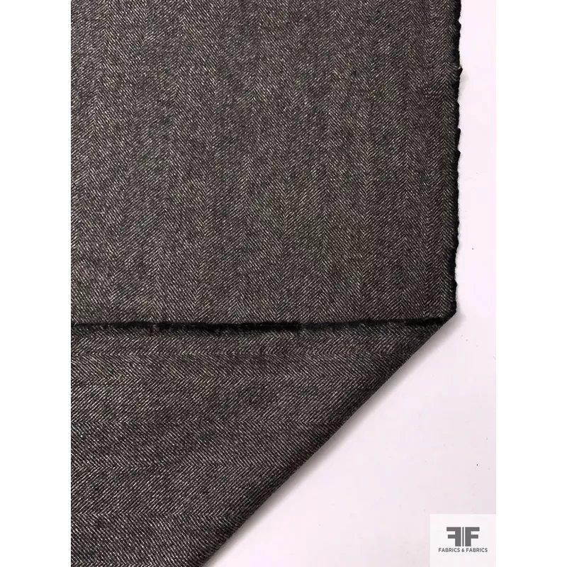 Herringbone Soft Brushed Wool Blend Flannel Suiting – Black / Taupe