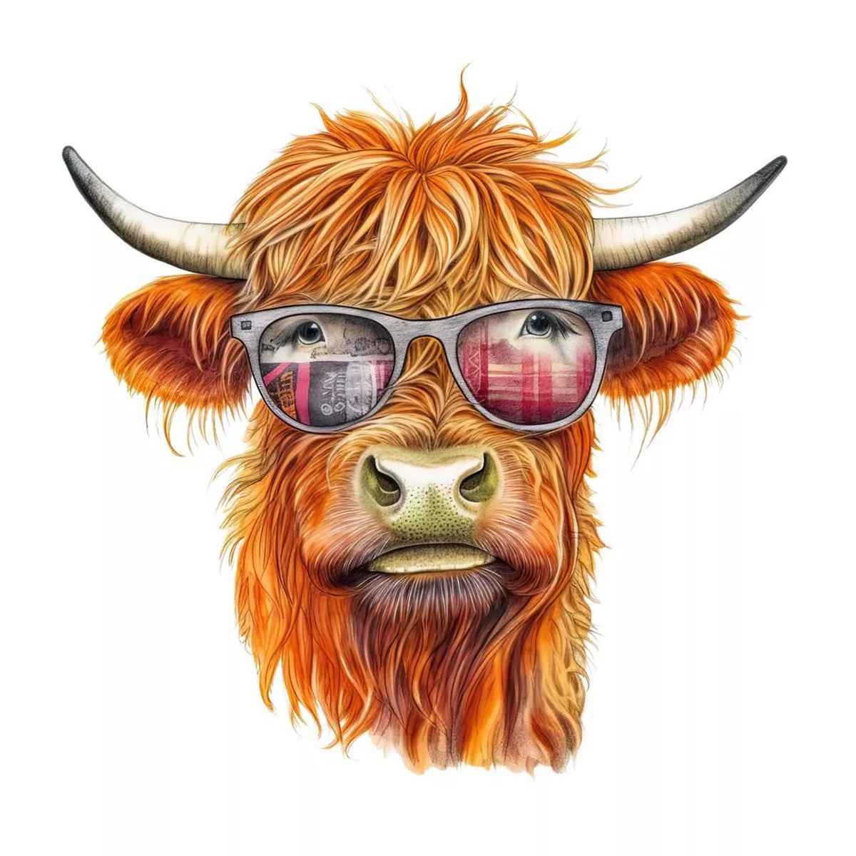 Highland Cow In Glasses #2 Fabric Panel
