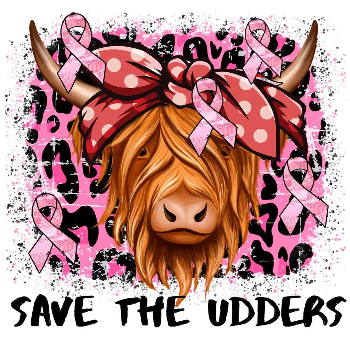 Highland Cow Save the Udders Fabric Panel