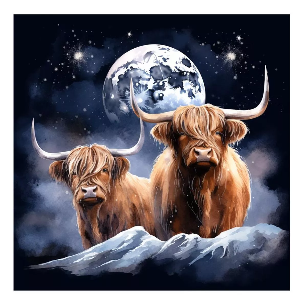 highland-cows-in-moonlight-5-fabric-panel Highland Cows In The Moonlight #5 Fabric Panel