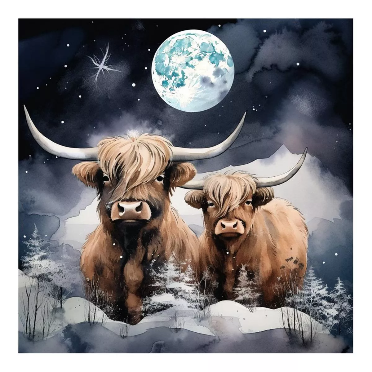 highland-cows-in-moonlight-6-fabric-panel Highland Cows In The Moonlight #6 Fabric Panel