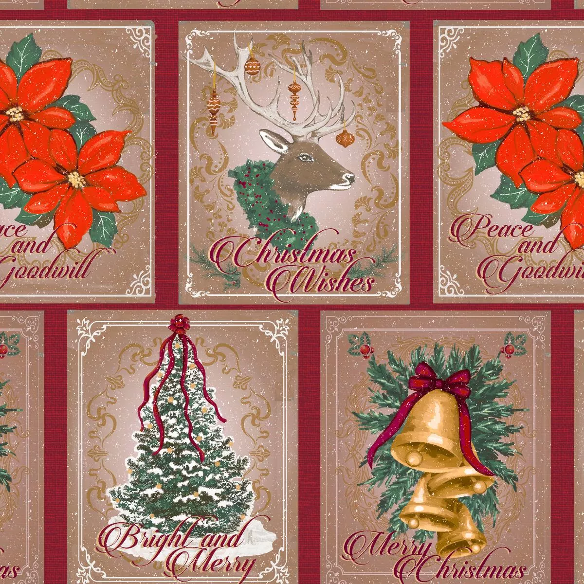 holiday-cards-on-berry-fabric Holiday Cards on Berry Fabric
