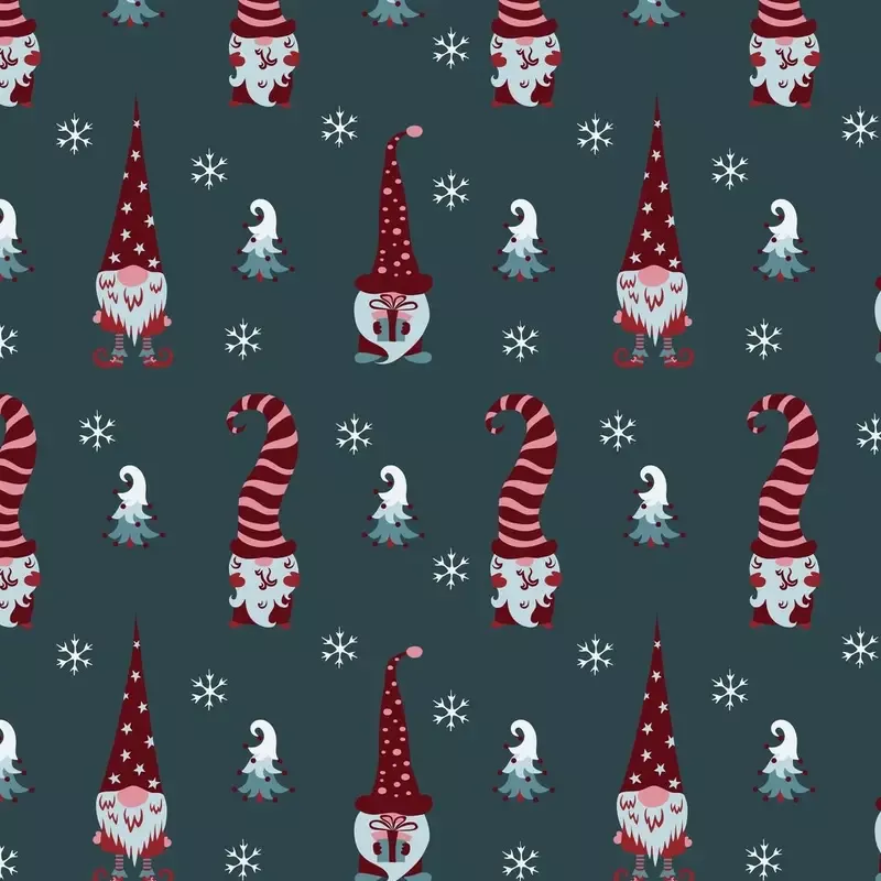 Holiday Gnomes, Pine Trees & Snowflakes Fabric – Grey