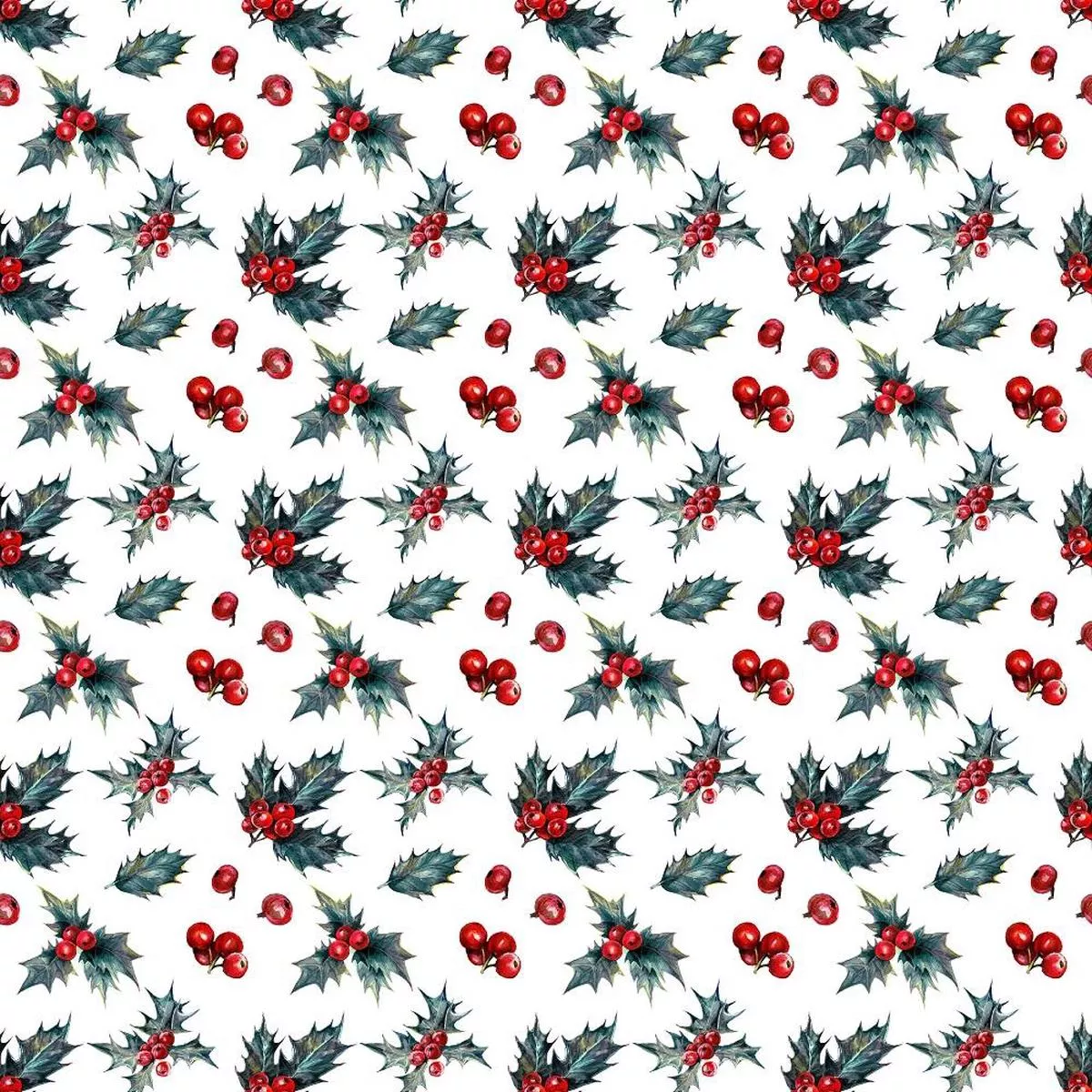Holly Berries Allover Fabric – White