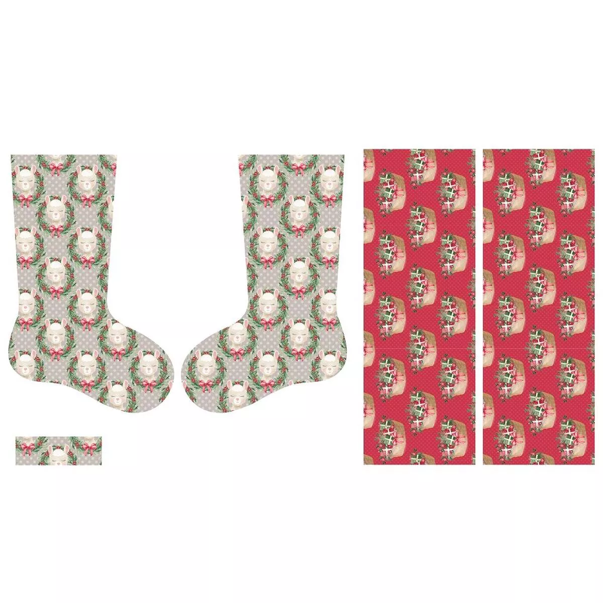 Holly Jolly Llamas Stocking Fabric Panel