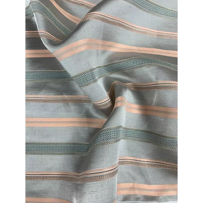 Horizontal Striped Brocade – Grey / Salmon / Light Blue