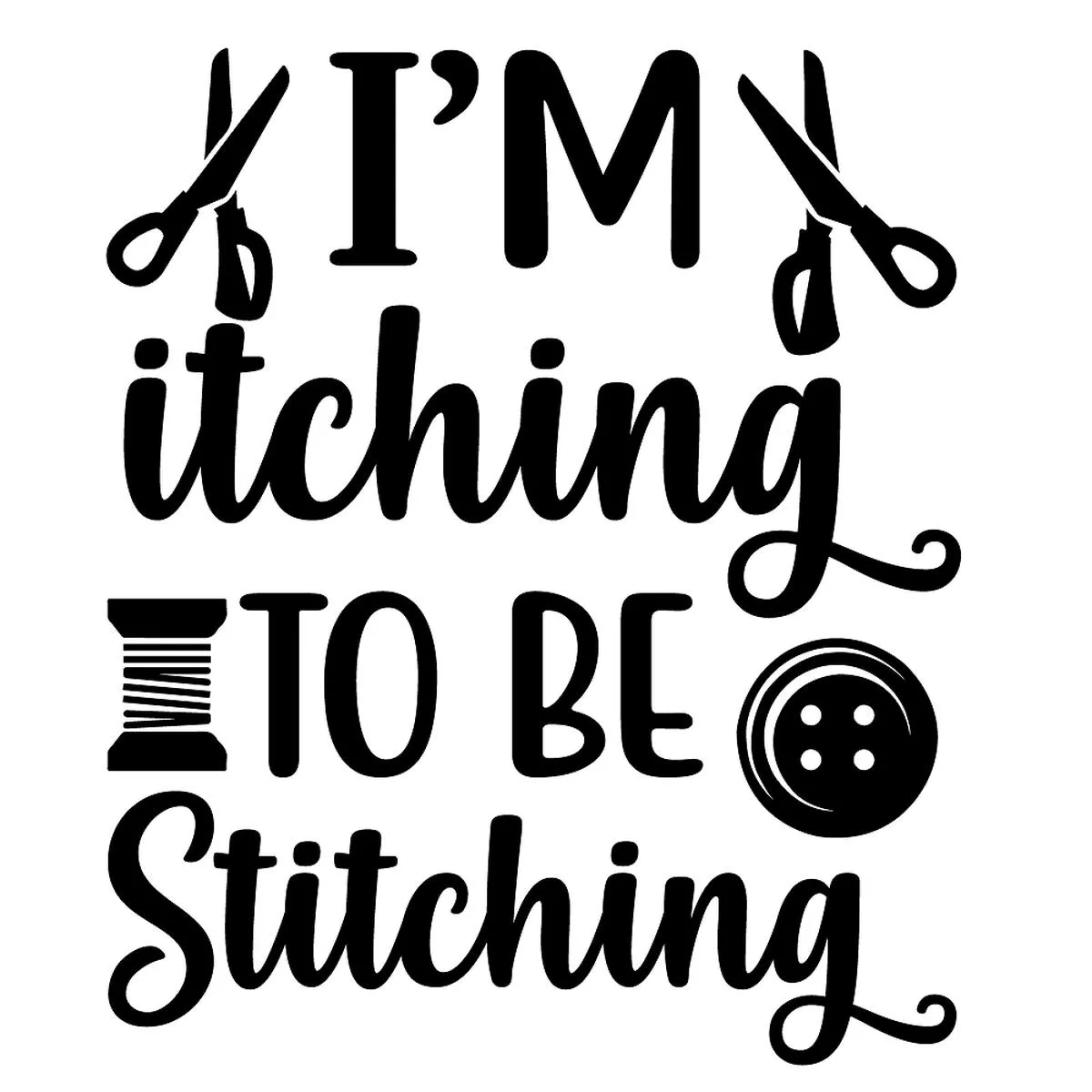 I’m Itching To Be Stitching Fabric Panel – Black/White