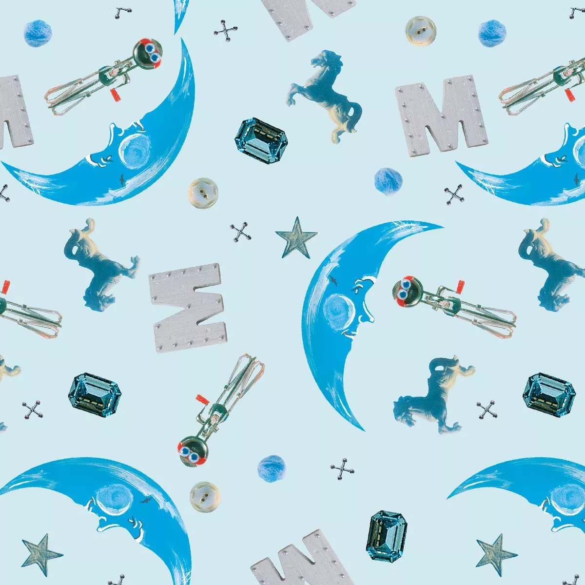 I Spy Fantasy on Blue Fabric