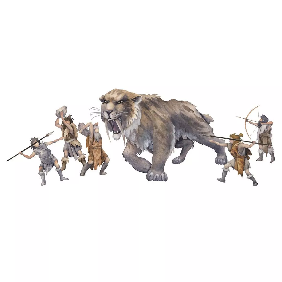 ice-age-caveman-hunting-scene-fabric-panel Ice Age Caveman Hunting Scene Fabric Panel