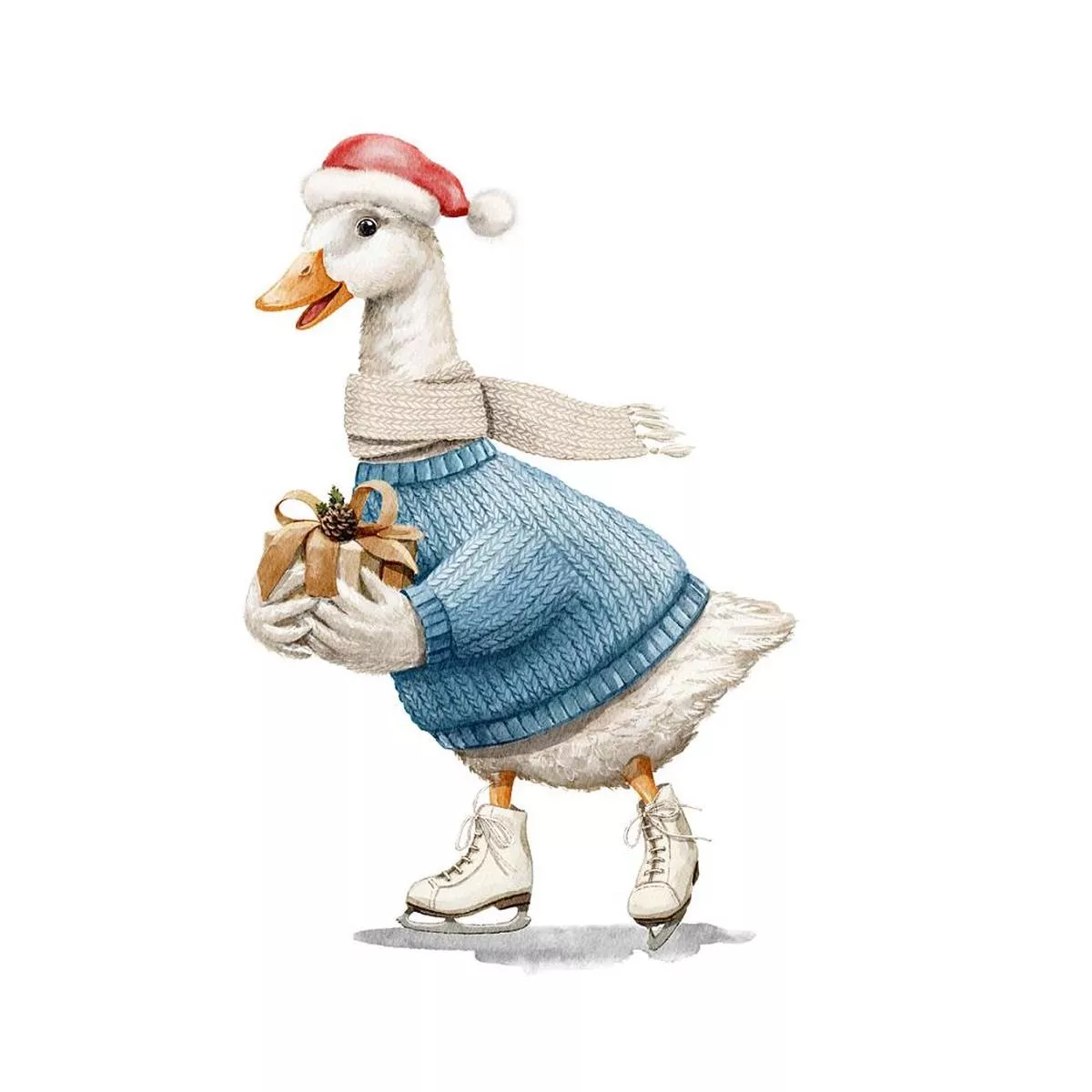 ice-skating-goose-with-present-fabric-panel Ice Skating Goose With Present Fabric Panel