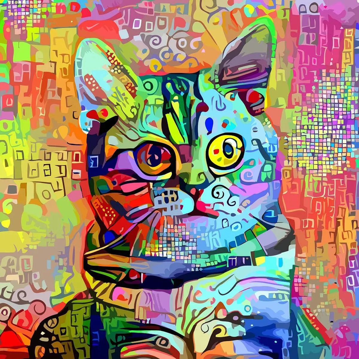 impressionist-cat-portrait-3-fabric-panel Impressionist Cat Portrait #3 Fabric Panel