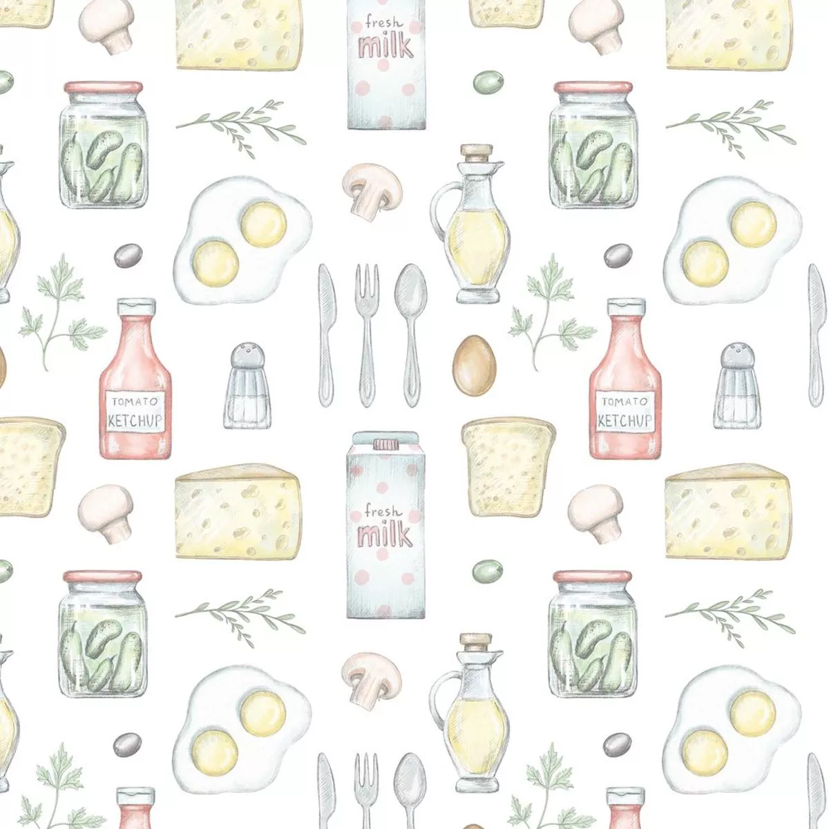 ingredients-in-kitchen-fabric-white Ingredients In The Kitchen Fabric – White