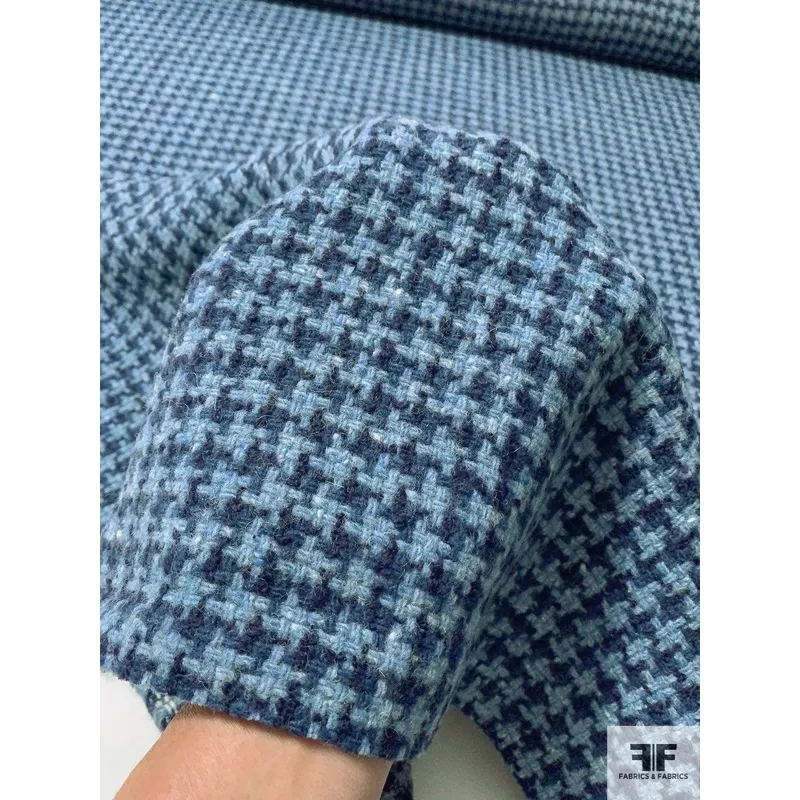 Italian Houndstooth Wool Coating – Shades of Blues