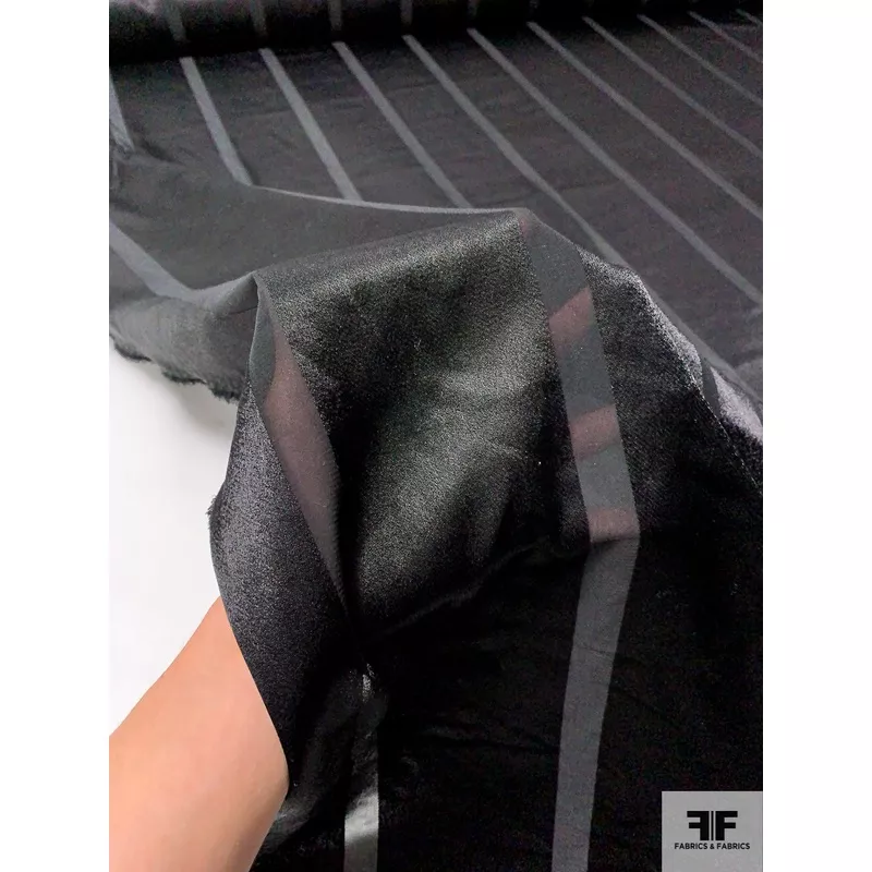 Italian Satin Striped Polyester Blend Chiffon – Black