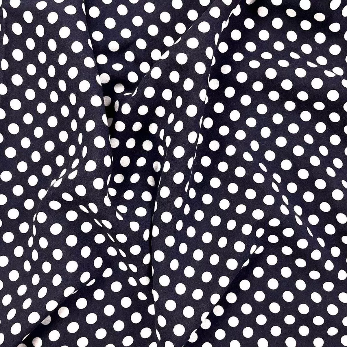 ivory-on-dark-navy-polka-dot-viscose-challis-fabric Ivory on Dark Navy Polka Dot Viscose Challis Fabric