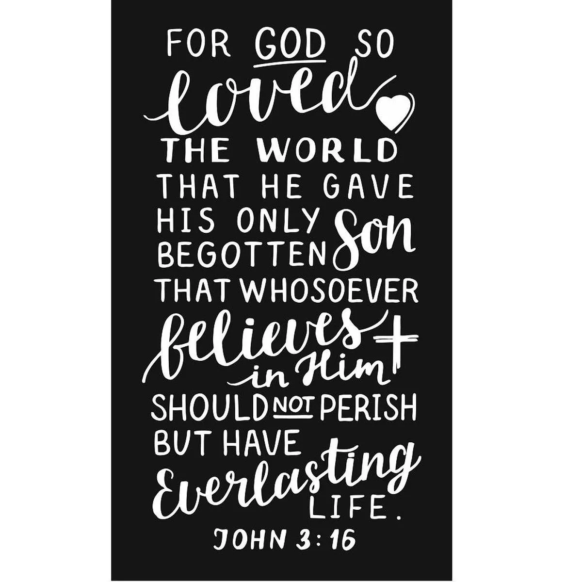John 3:16 Black Fabric Panel – 25″