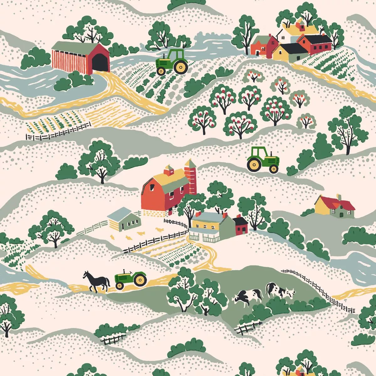 John Deere Folk Farm Fabric