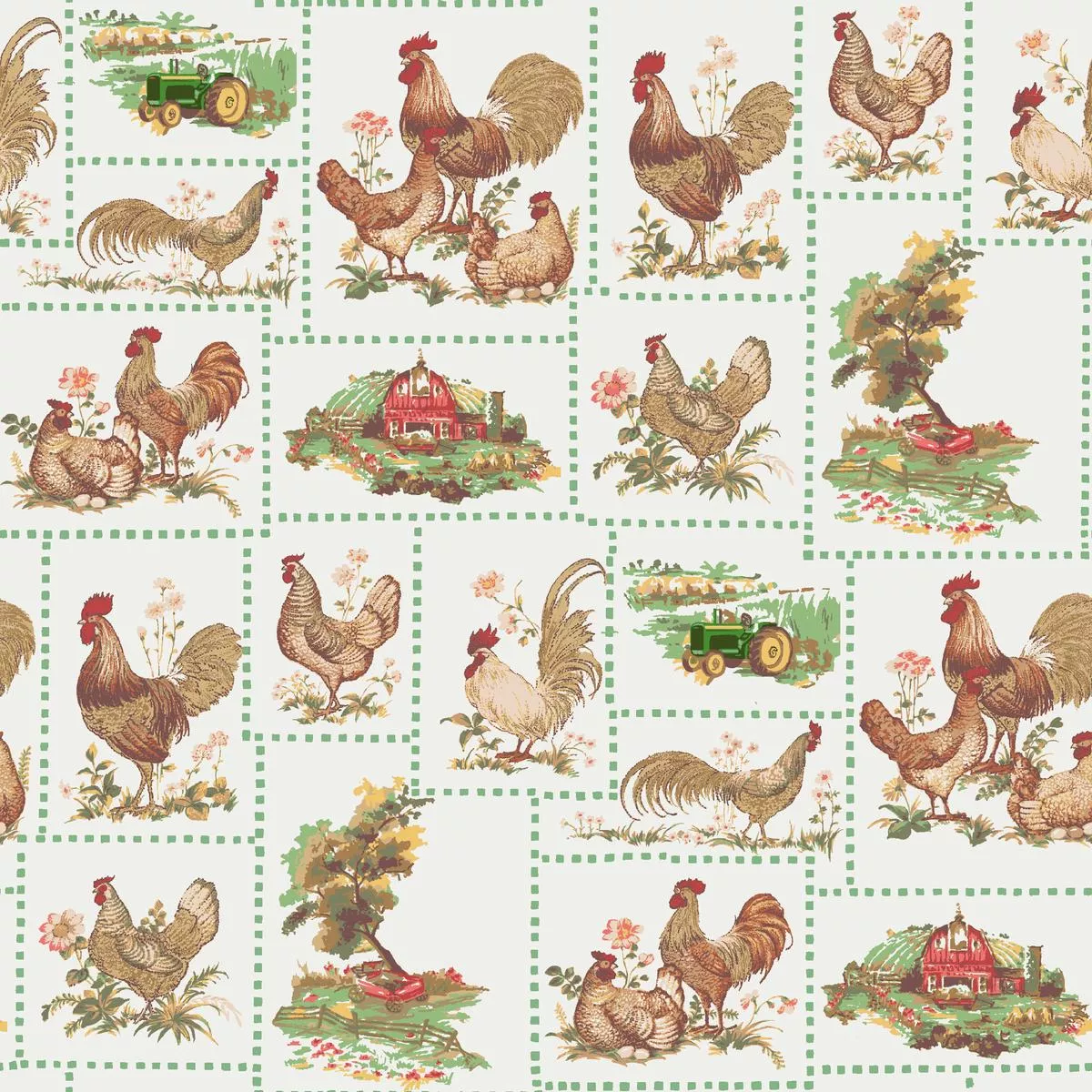 john-deere-prairie-scenic-barn-chicken-patchwork-fabric John Deere Prairie Scenic Barn Chicken Patchwork Fabric