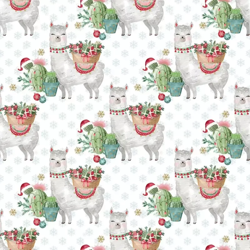 jolly-llama-on-snowflake-fabric-gold Jolly Llama on Snowflake Fabric – Gold