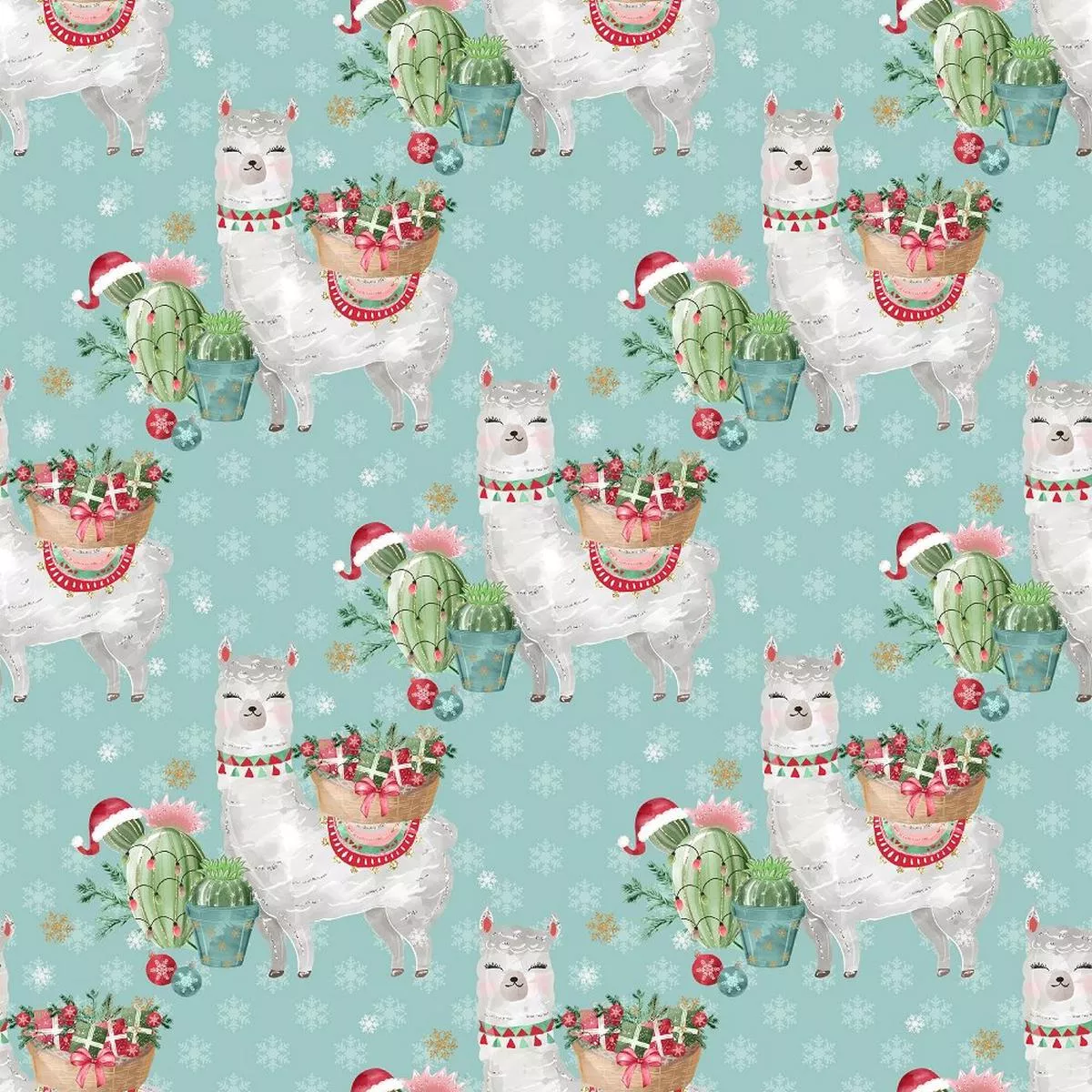 Jolly Llama on Snowflake Fabric – Teal