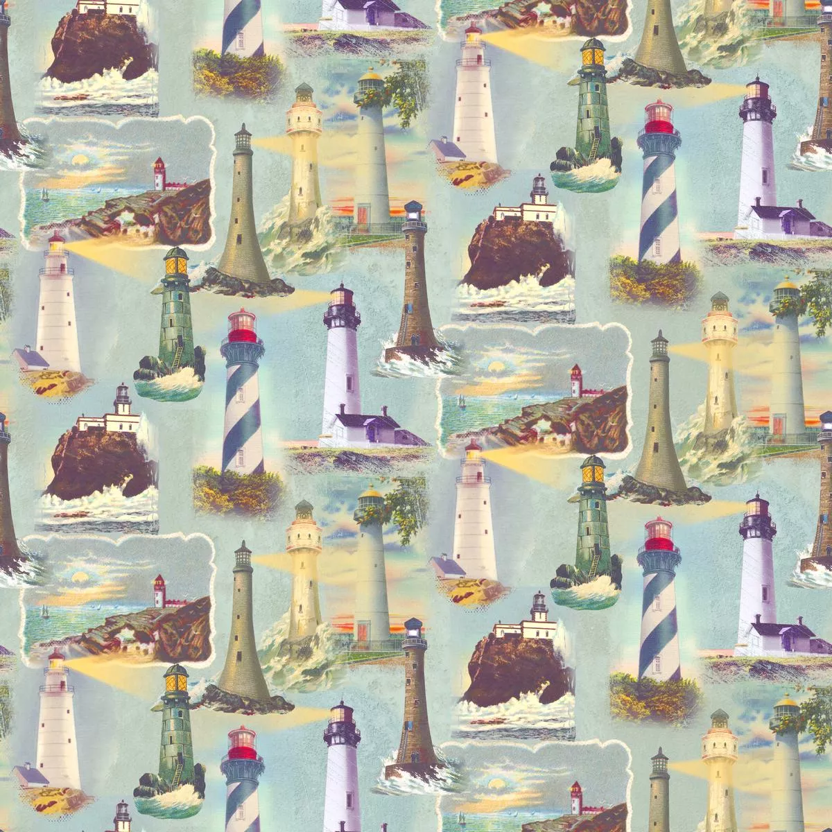 kate-ward-thacker-coastal-beacons-seafoam-lighthouse-fabric Kate Ward Thacker – Coastal Beacons – Seafoam Lighthouse Fabric