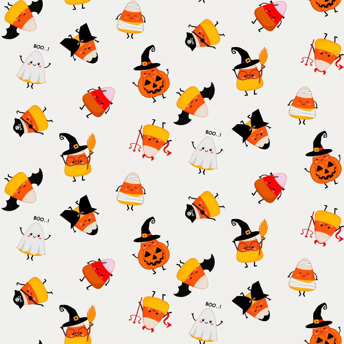 Kate Ward Thacker Cute Halloween Characters on White Fabric