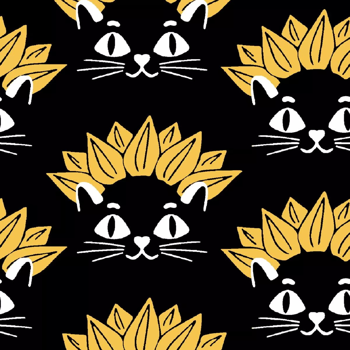 kate-ward-thacker-feline-bloom-sunflower-cat-fabric Kate Ward Thacker – Feline Bloom – Sunflower Cat Fabric