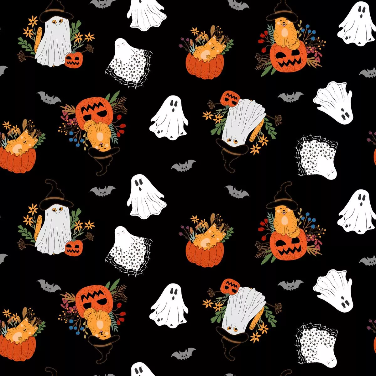 kate-ward-thacker-ghosts-pumpkins-black-fabric Kate Ward Thacker – Ghosts & Pumpkins – Black Fabric