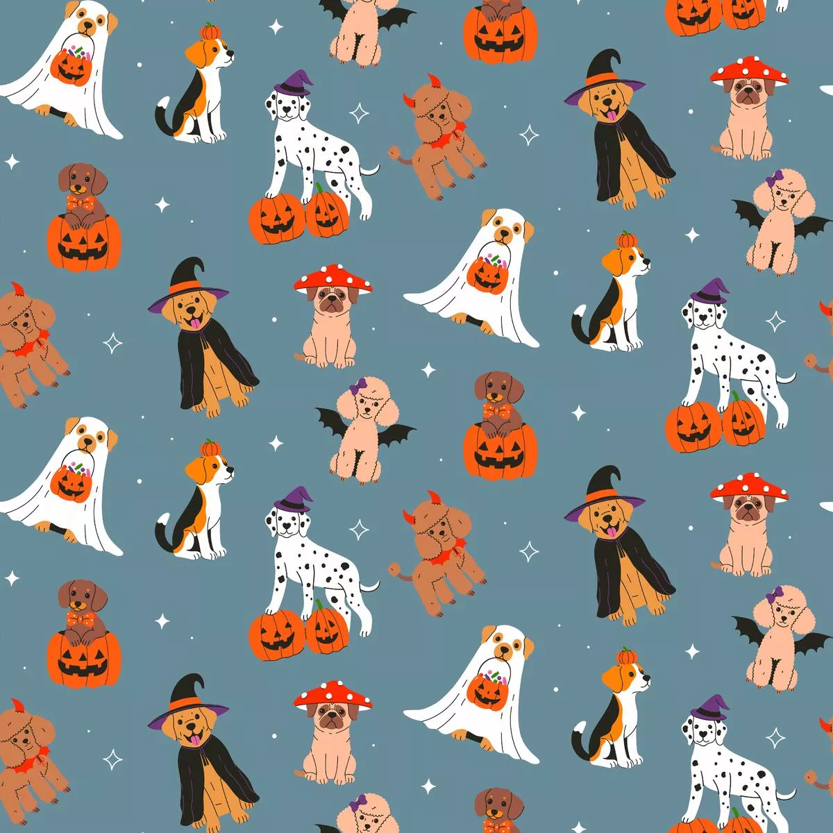 kate-ward-thacker-halloween-dogs-on-blue-fabric Kate Ward Thacker Halloween Dogs on Blue Fabric