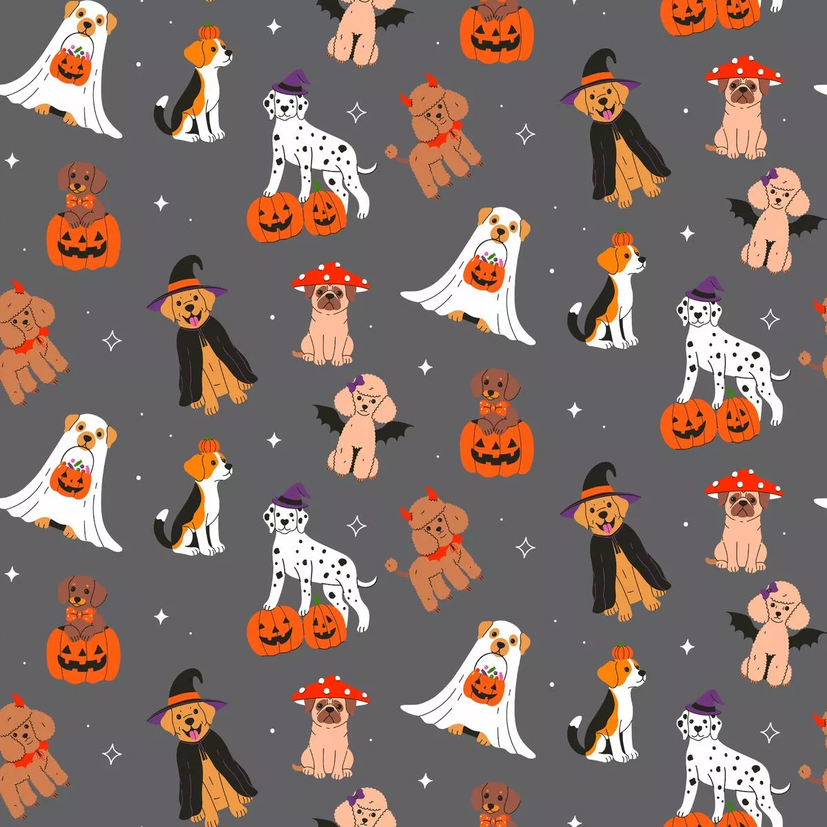 kate-ward-thacker-halloween-dogs-on-grey-fabric Kate Ward Thacker Halloween Dogs on Grey Fabric